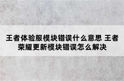 王者体验服模块错误什么意思 王者荣耀更新模块错误怎么解决